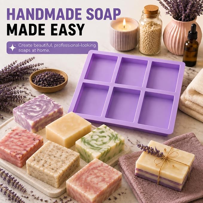 SJ Rectangle Soap Mold Set, 3-Pack 6-Cavity Silicone Soap Molds | For Homemade Craft Soap, Jelly, Chocolate & Ice Cube Trays, Food Grade Silicone, Easy Release, Reusable