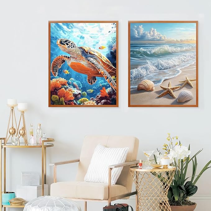 Yunruily 3 Pack Beach Adult Paint by Numbers - Paint by Number kit for Adults,Sea Turtle Paint by Number Adult for Gifts Home Wall Decor 12x16inch