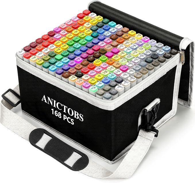 Alcohol Markers 168 Colors with Base Support, Drawing Art Markers Perfect for Students Kids and Adults Comics Sketching Illustration Artistic Creation Gift
