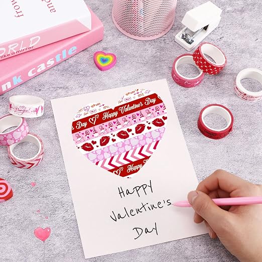 SANNIX 12 Rolls Valentine's Day Washi Tape 15mm Red Pink Love Valentines