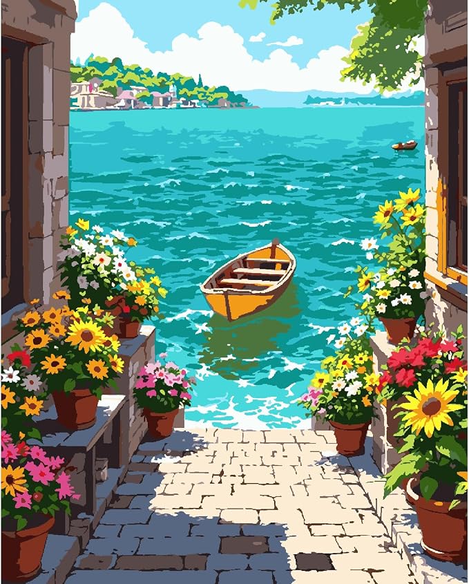 ZRIZQ Paint by Numbers Kit for Adults Beginner Landscape,City Scape,16x20 | Full set with wooden brushes,rolled canvas,rich paints.Calming activity.Beginner friendly.Just open and paint.