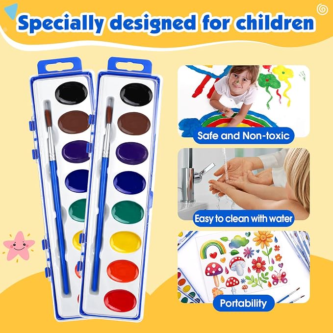 10 Pack Watercolor Paint Set, 8 Colors Water Color Paint Set for kids with Paintbrush. Washable Watercolors Paint for Parties, Birthday Party Favor, Valentine's Day Presents for kids, Classrooms and Teacher Supplies