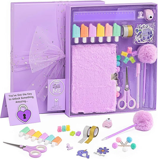 HAPPY LOLLI Purple LolliME DIY Journal Kit for Tween & Teen Girls Ages 8–14, Birthday Gift, 300+ Pieces Lockable Diary Set, Arts & Crafts, Scrapbook & Creative Journaling