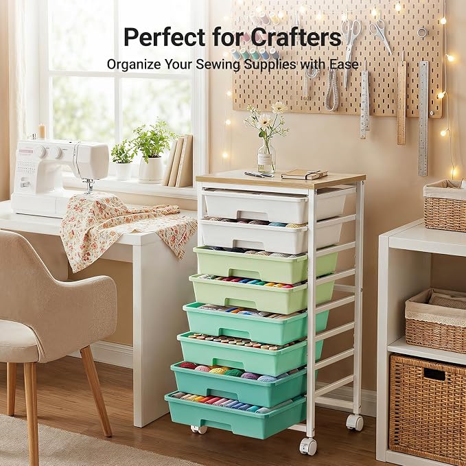 Pipishell Rolling Cart with 8 Drawers, Craft Storage Cart, Green Gradient