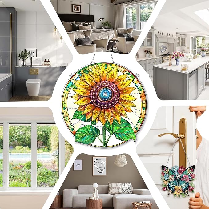 SKRYUIE Sunflower Hanging Pearl Diamond Art Kits for Adults Suncatcher A58