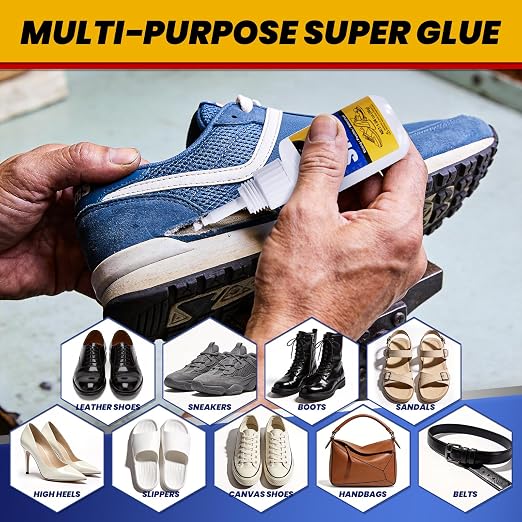 Shoe Glue Sole Repair, Heavy Duty Super Glue for Shoes Boot Sneakers Heels Waterproof, All Purpose Instant Cyanoacrylate Adhesive for Leather Rubber Bottom Soles Handbags, Flexible and Quick Dry