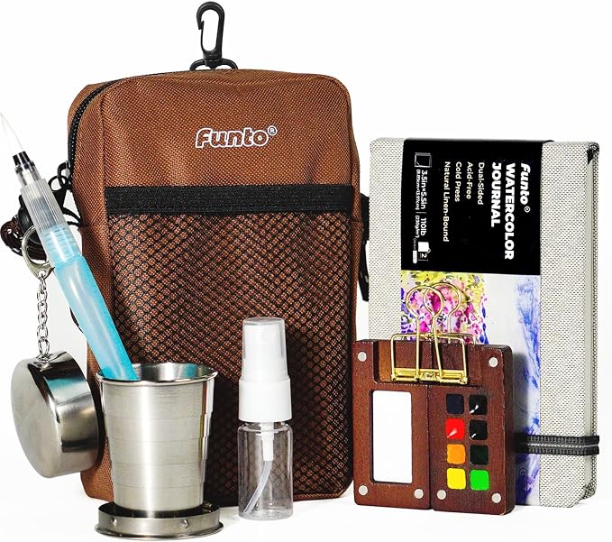 Funto Mini Watercolor Travel Set, 8-Color Portable Craft Kit for Artists