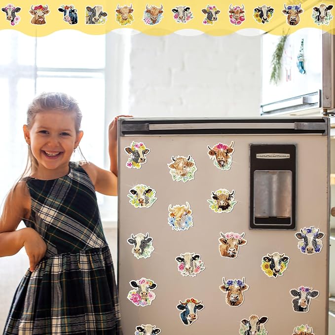Remuuly 30 Pcs Highland Cow Diamond Painting Magnets Diamond Art Magnet Kit | Cow Diamond Art Kits for Adults, Refrigerator Magnet, 5D Rhinestone Fridge Magnetic Sticker, Diamond Club Gifts, DIY Crafts