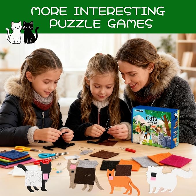 GOASION Sewing Kit for Kids, 12 Pcs Cat Craft Set, Ages 5+