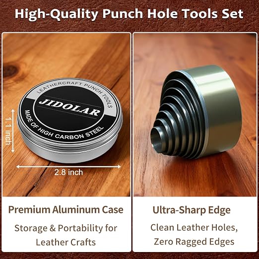 15 Pieces Leather Circle Cutter Tool Set, Hole Punch Tools with 5 6 8 10 11 12 16 20 22 25 30 35 40 45 50mm, High Carbon Steel Round Cutting Dies, Hole Punch Tool Kit for DIY Leather Crafts