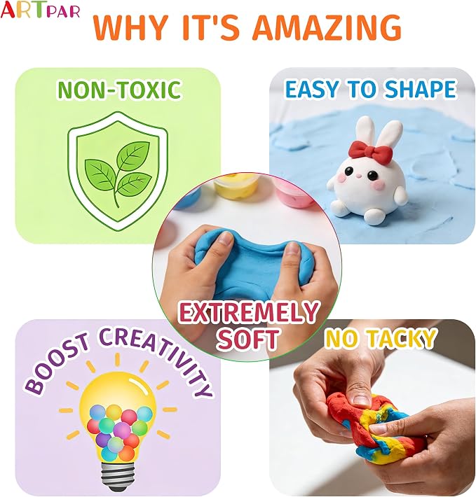 ARTPAR Air Dry Clay 102 Colors,Modeling Magic Clay for Kids Bulk Craft Kit