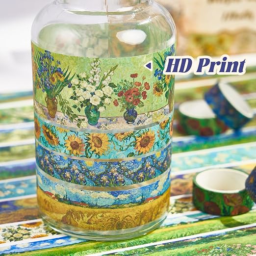 Art Washi Tape Set 22 Rolls, Decorative Masking Tape for Junk Journal, Scrapbooking Supplies, DIY Crafting Supplies