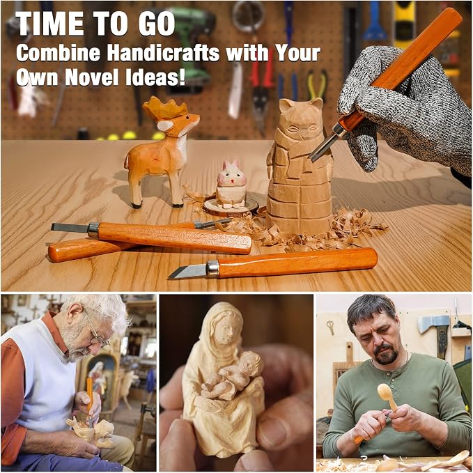 Wood Carving Kit, 23pcs Wood Carving Tools with 4 Wood Carving Knives 5 Detail Knives 9 Blocks, Whittling Kit DIY Hobbies for Adults