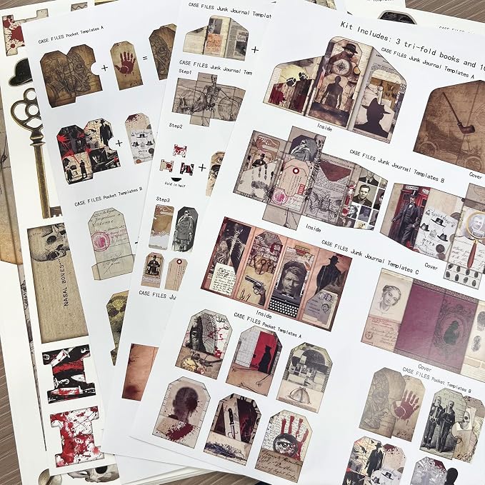 Junk Journal Kit Mystery Detective Ephemera Set for Crafts