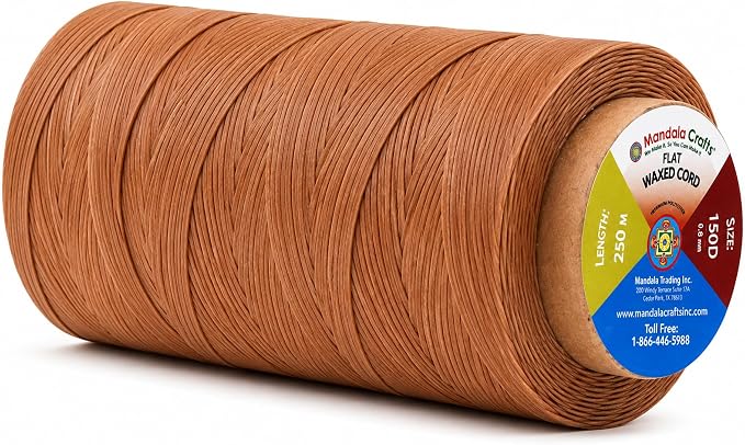 Mandala Crafts 150D 0.8mm Camel Flat Waxed Thread for Leather Sewing