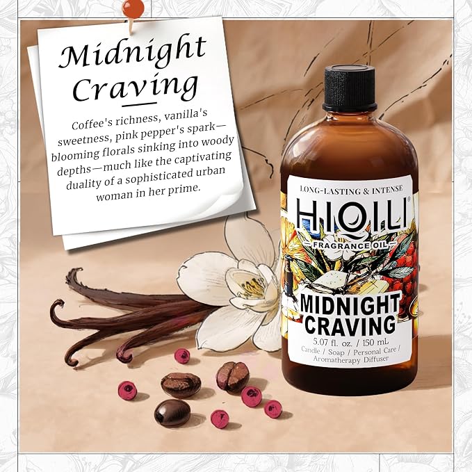 HIQILI Midnight Craving Fragrance Oil, Inspired by Y S.L's B.Lack O.pium, for Diffuser, Candle & Soap & Perfume Balm Making, Sweet Gourmand Aroma- 5.07 Fl Oz (Pack of 1)