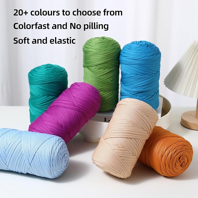 2 Pack T-Shirt Yarn - Together 800g/236 Yards Elastic Fabric Crochet Cloth T-Shirt Yarn, Thick Hand Knitting Yarns for Crocheting Bags/Rugs/Baskets/Craft Project (Modern, 1-Brown)