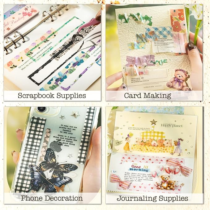 Aromoty Slim 192Pcs Washi Stickers Book Kit, 6 Sets Flowers