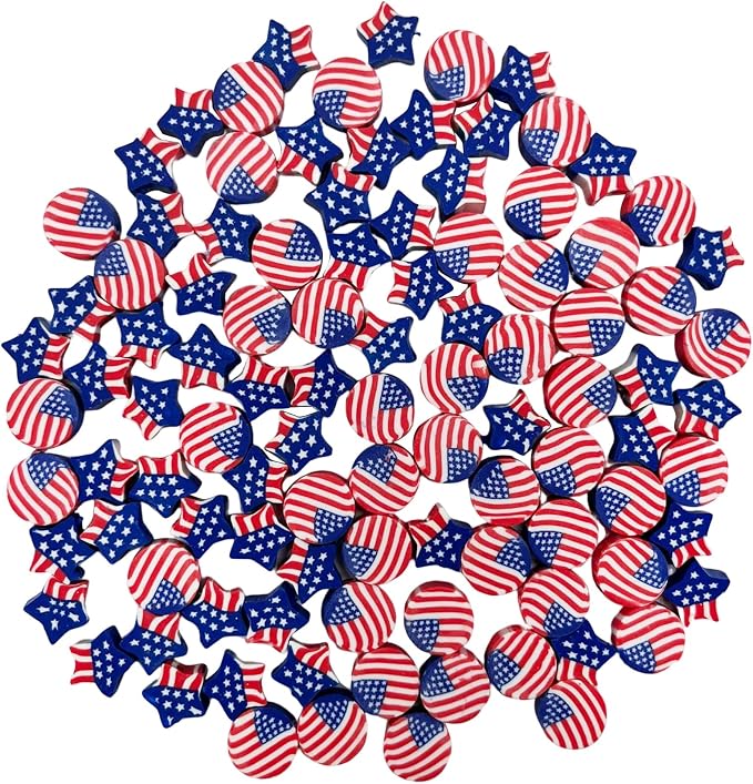 100 Pcs Patriotic Polymer Clay Beads 4th of July Mixed Heishi Spacer Beads Supplies for DIY Bracelet Earring Necklace Jewelry Making (American Flag)