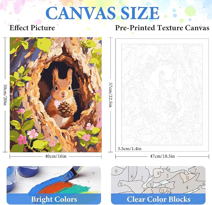 Paint by Numbers Kit for Adults Beginner Animal,Forest Squirrels,16x20"