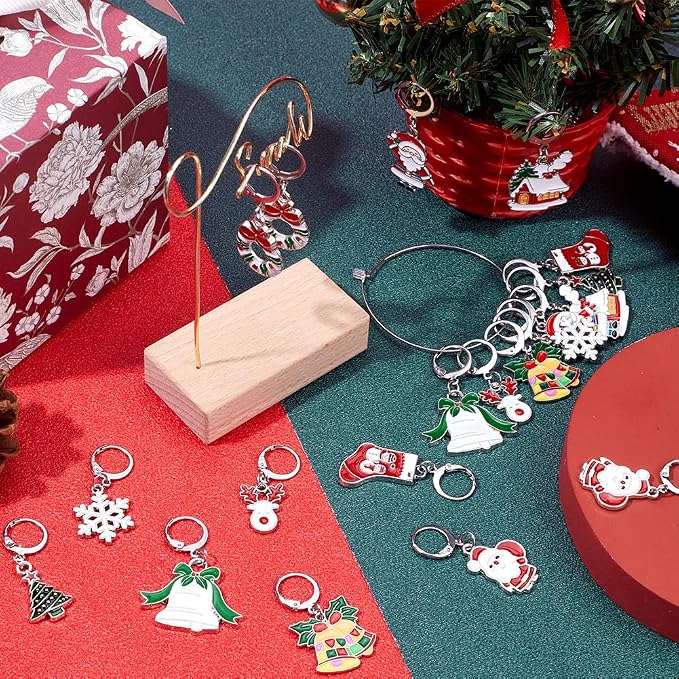 SUNNYCLUE 1 Box 20pcs Christmas Stitch Markers Knitting Crochet Knitting Markers Leverback Hoop Stitch Marker Enamel Crochet Knitting Markers for Knitting Weaving Sewing Needleworks DIY Craft Supplies