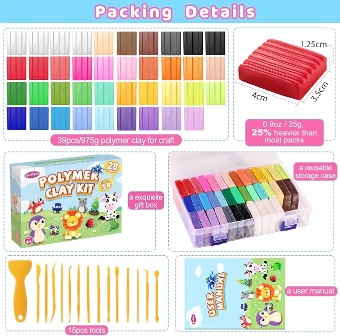 Funtopia Polymer Clay Kit, 34 Colors Modeling Clay for Kids Adults | Oven Bake Clay with Tutorial Book Sculpting Tools Storage Box for Sculpture, Crafting, DIY Projects, Jewelry Making(0.9oz/pc)