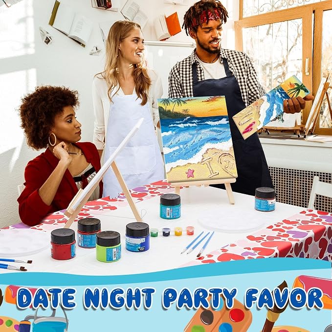 Yeaqee 13 Pcs Sip and Paint Kit for Adults Stretch Canvas Date Night Valentines Painting Kit Supplies Art Painting Set Outline Design Blank Stretch Canvas for Couple Party(Beach,10 x 8 Inch)