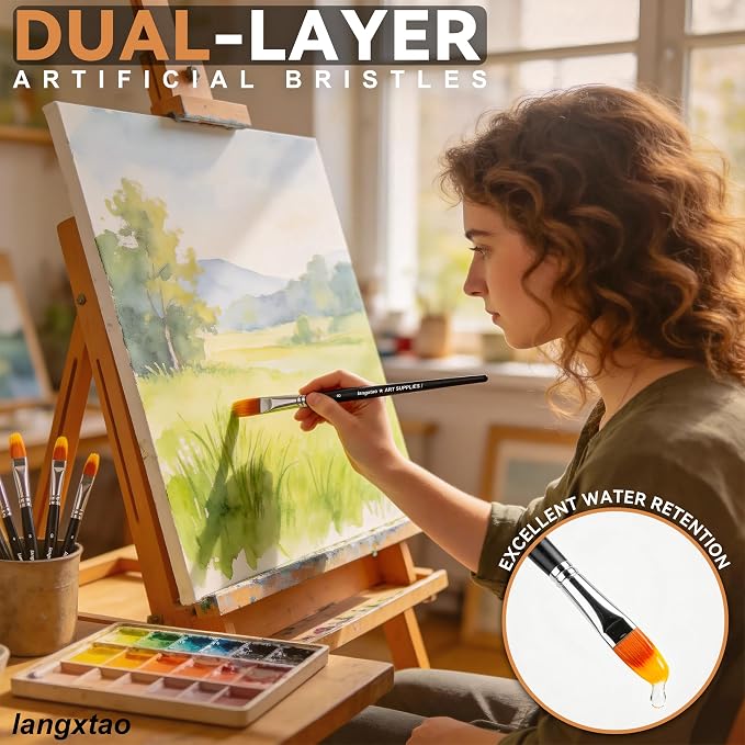 6 Pcs Dual-Layer Filbert Watercolor Brushes, Grainer Paint Brush Comb Set | 6Pcs, Drawer Gift Box Included, Professional Synthetic Bristles, Filbert Watercolor Brushes for Adults in Acrylic, Watercolor