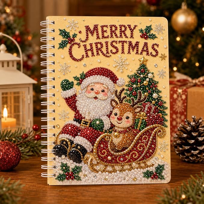 100 Pages DIY Christmas Pearl Diamond Art Painting Notebook，Style J