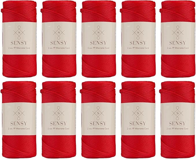 S Sensy 2mm - Premium Polypropylene Macrame Cord, 10 Skein Red, 252 Yards