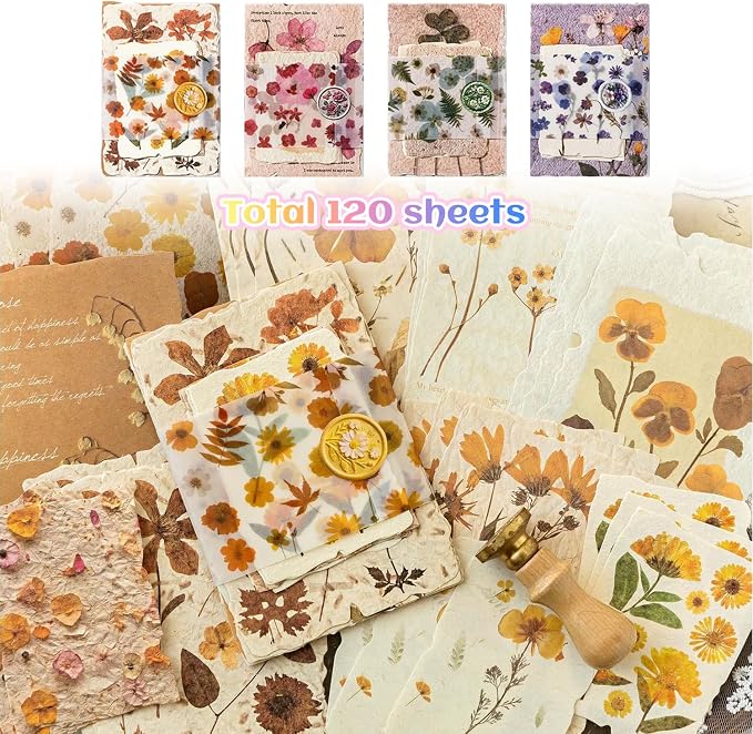 120 Pcs Floral Textured Scrapbook Paper Junk Journal Supplies Stationery