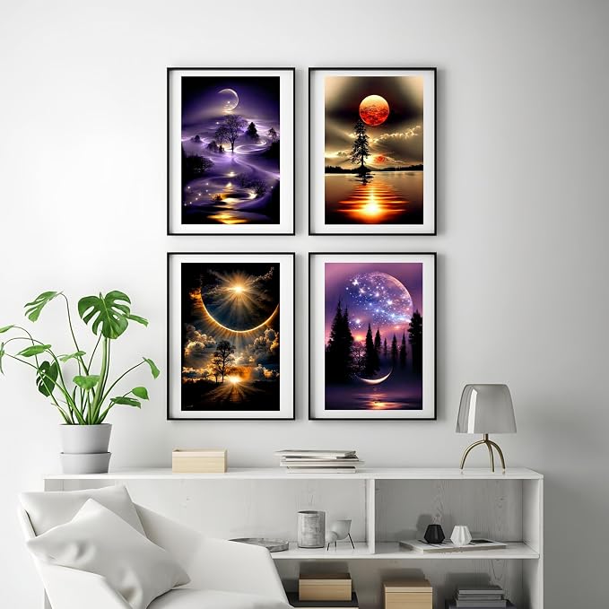 5DDIYART 12 Pack Landscape Diamond Painting Kits for Adults | Moon 5D Diamond Art for Adult Beginners,Bulk DIY Full Drill Round Gem Paintings Dot Art Sets,Home Wall Decor 9.8x13.8 Inch