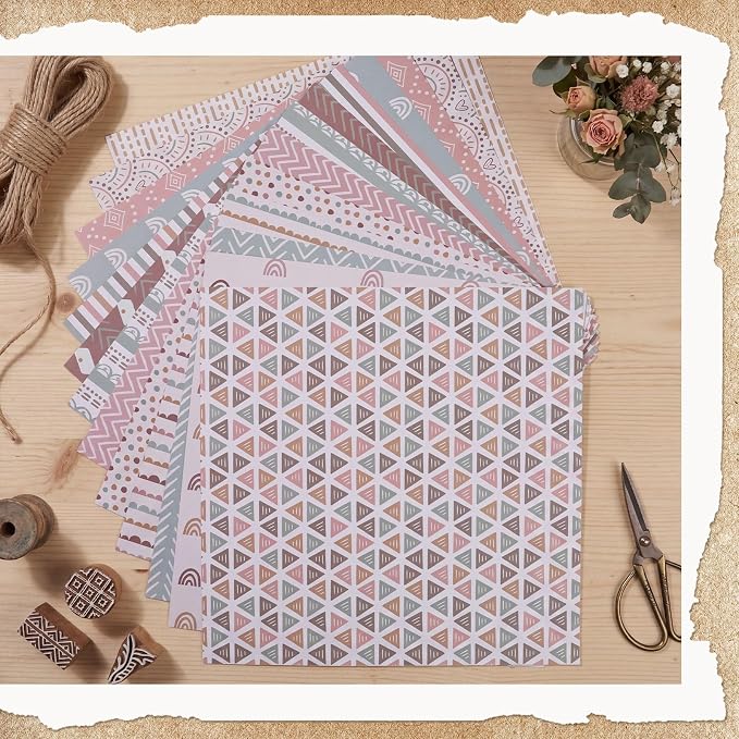 24 Sheets Scrapbook Paper 12x12 IN Double-Sided Bohemian Craft Paper