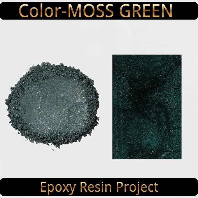 Mica Powder, Moss Green, 240g with Scoop, Complies with ASTM D-4236 | For Epoxy Resin, Soap, Bath Bomb, Candle| Safety Material| Odorless| Brilliant Colors
