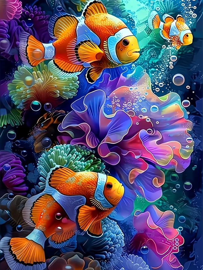 Clownfish 5D DIY Diamond Painting Kits for Adults | Diamond Art Kits for Beginners, Full Drill Dot Painting Gem Art Kits for Home Wall Decor11.8 x15.7 Inch