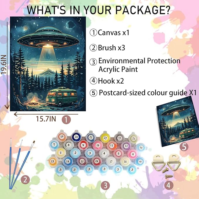 Arttoplus UFO Paint by Numbers Kit for Adults Beginner 16x20 inch | Bus in Forest Adult Paint by Number Kits on Canvas, DIY Oil Painting by Numbers for Gift Home Wall Decor (Without Frame)