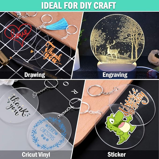 Acrylic Keychain Blanks, Audab 30PCS Bulk Acrylic Circles Clear Disc Ornaments Blanks with Hole for Vinyl, DIY Keychain and Craft Project (3 Inch, 30 Pcs)