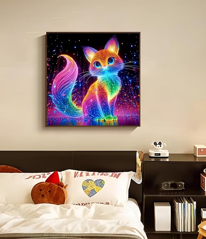 Diamond Art Kits for Adults,Glowing Cat Diamond Painting Kit,13.8X13.8inch | 5D DIY Full Round Drill Dreamy Cat Paint by Diamonds,Dot Gem Art Painting Kits,for Home Wall Decor Beginners