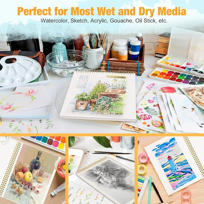 9"x12" Watercolor Pad, 140lb/300gsm Watercolor Paper, 24 Sheets