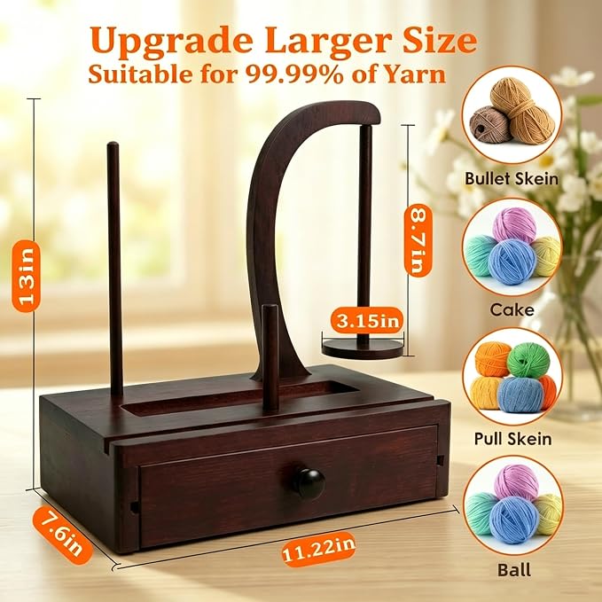Ojdn hvy Upgrade Yarn Holder for Crocheting, Larger Size Wooden Magnetic Rotating Yarn Spinner with 2 Spindles, Large Storage Box, Perfect Crochet Gift for Knitting Lovers, Women, Mom, Grandma