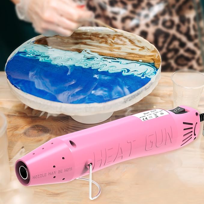 Heat Gun, Mini Heat Gun for Shrink Tubing, Portable Heat Gun for DIY Crafts, 300W Heat Air Gun with Reflector Nozzle, Shrink Wrap Gun Tool for Shrink Packaging PVC, Drying Paint, Clay - Pink