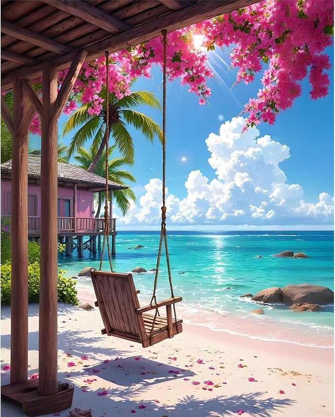 Paint by Numbers Kit for Adults, Tropical Beach Number Painting Canvas Kit | DIY Acrylic Painting Set for Beginners, Stress Relief Relaxing Craft, Home Wall Decor, Holiday Gift for Adults, 16x20 Inch