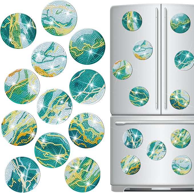 Zonon 12 Diamond Art Fridge Magnets, Teal Marble Refrigerator Magnet | Boho Decorative for Kitchen Whiteboard Locker Office, Housewarming Gift, Teal Marble Resin Painting Craft Style