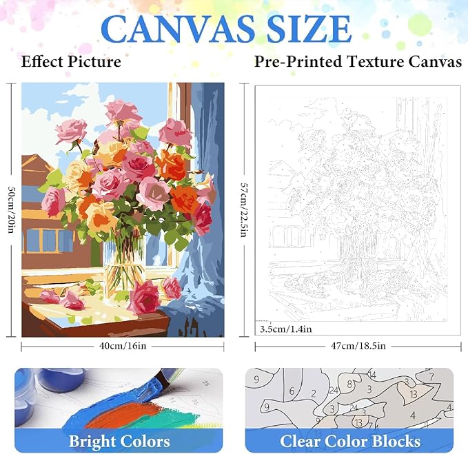 ZRIZQ Paint by Numbers Kit for Adults Beginner,Flowers 16x20