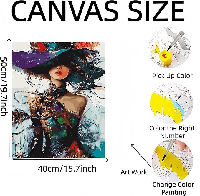 Paint by Numbers Kit for Adults,Colorful Woman Paint by Number Kits | Wearing a Hat Adult Painting by Numbers Easy Oil Painting,for Home Wall Decor15.7X19.7 Inch