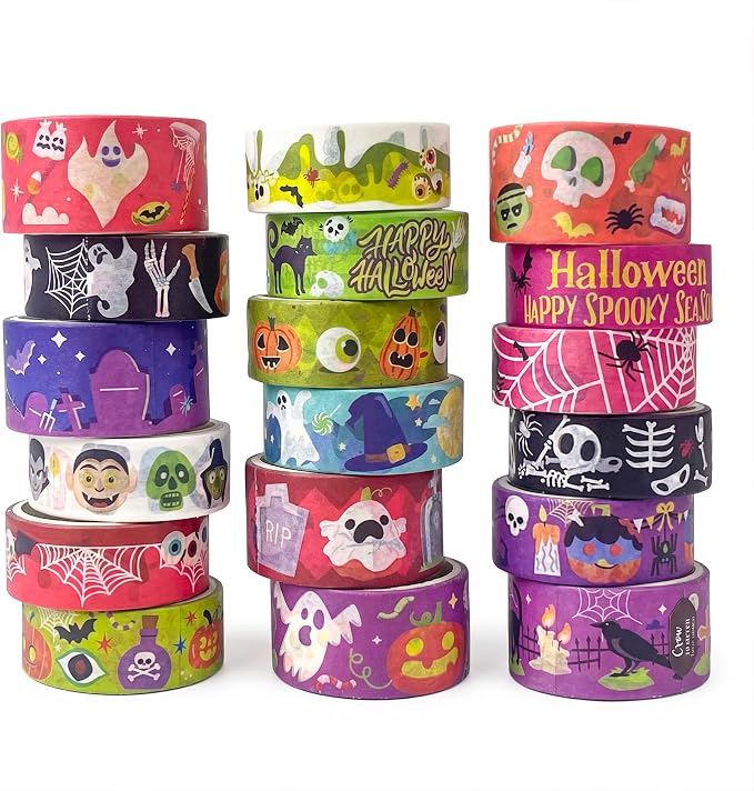 Bomichi 18 Rolls Halloween Thin Decorative Scrapbook Washi Tape Set