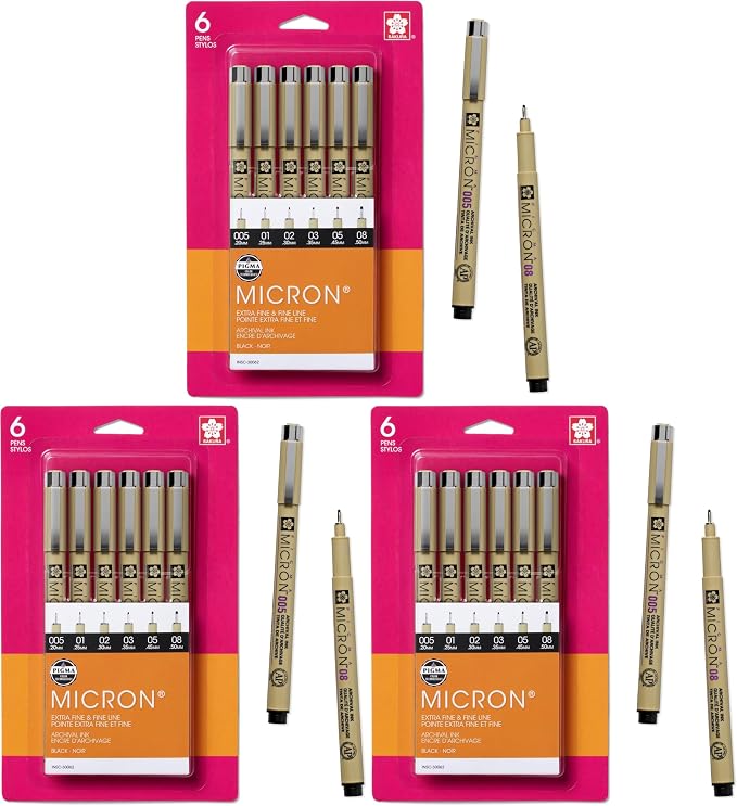 SAKURA Pigma Micron Fineliner Pens - Archival Black Ink Pens - Pens for Writing, Drawing, or Journaling - Assorted Point Sizes - 18 Pack