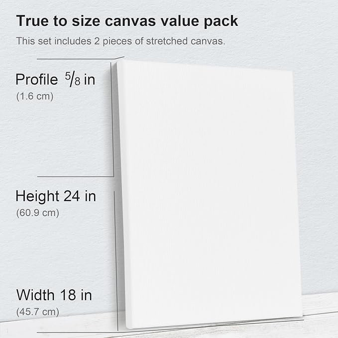 PHOENIX 18x24 Inch Pack of 2 Canvas - Large Stretched Canvases for Painting, 8 Oz Triple Primed 5/8 Inch Profile 100% Cotton White Blank Framed Canvas for Oil Acrylic & Pouring Art