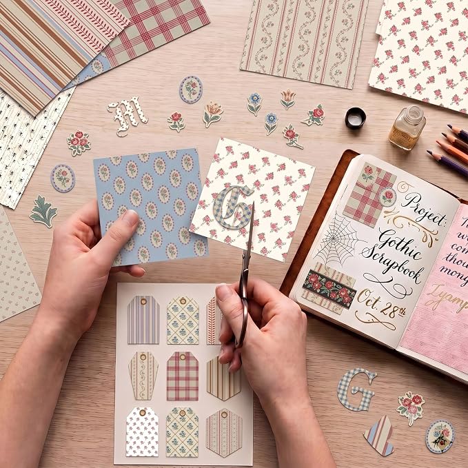 Striped Scrapbook Paper Vintage Flower Patterned Paper Pad 12×12,24 Sheets Double-Sided Bobo Floral Scrapbooking CardStock Papers Pad for Holiday Cardmaking DIY Origami Papers.