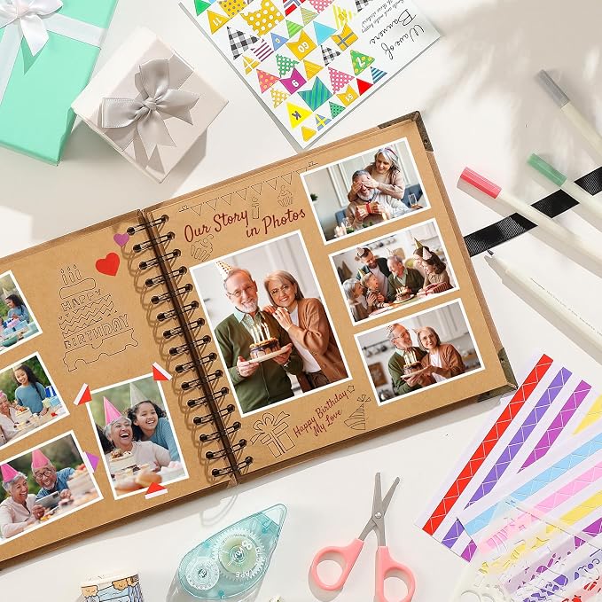 8 x 8 Inch Scrapbook Album 60 Pages with Scrapbooking DIY Kits. Window Photo Album with Scrapbook Tapes Stickers and Metallic Markers. Craft Memory Book for Wedding Baby Birthday Family Anniversary